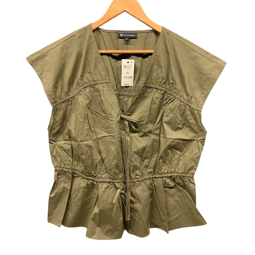 INC International Concepts Tie Front Peplum Blouse Womens Size 2X Green Top NWT